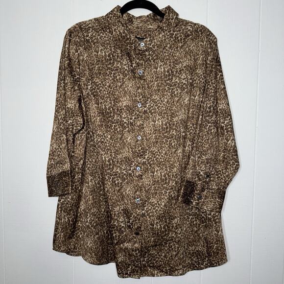 Talbots Women’s Animal Print 3/4 Sleeve Shirt Button Front Brown Size 20W NWT - Picture 1 of 5